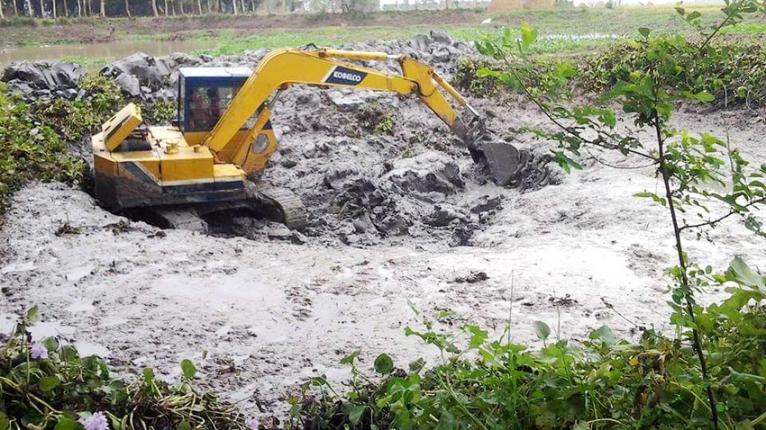 বাগমারায় সাজুড়িয়া বিলে অবৈধ পুকুর খনন